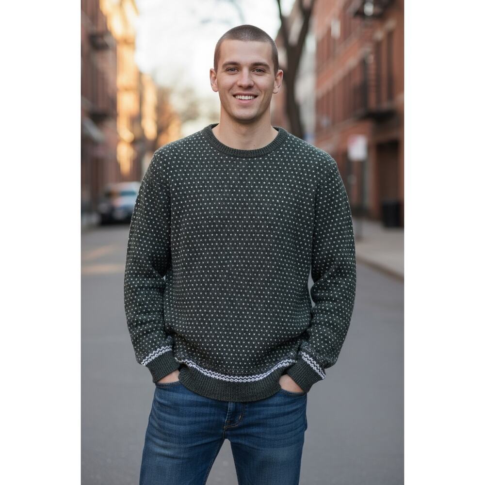 Levi's Knit Men's Gray + White Nordic Knit Sweater Size Medium